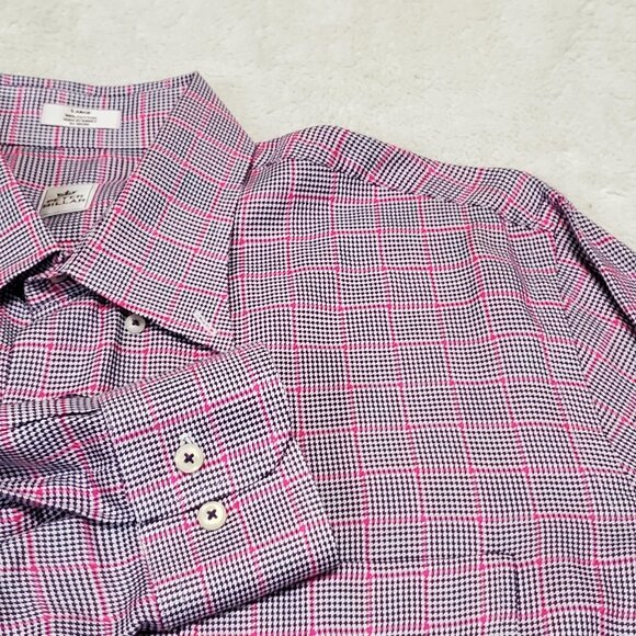 Peter Millar Other - Peter Millar White Purple Pink Houndstooth Plaid Office Button Up Dress Shirt L